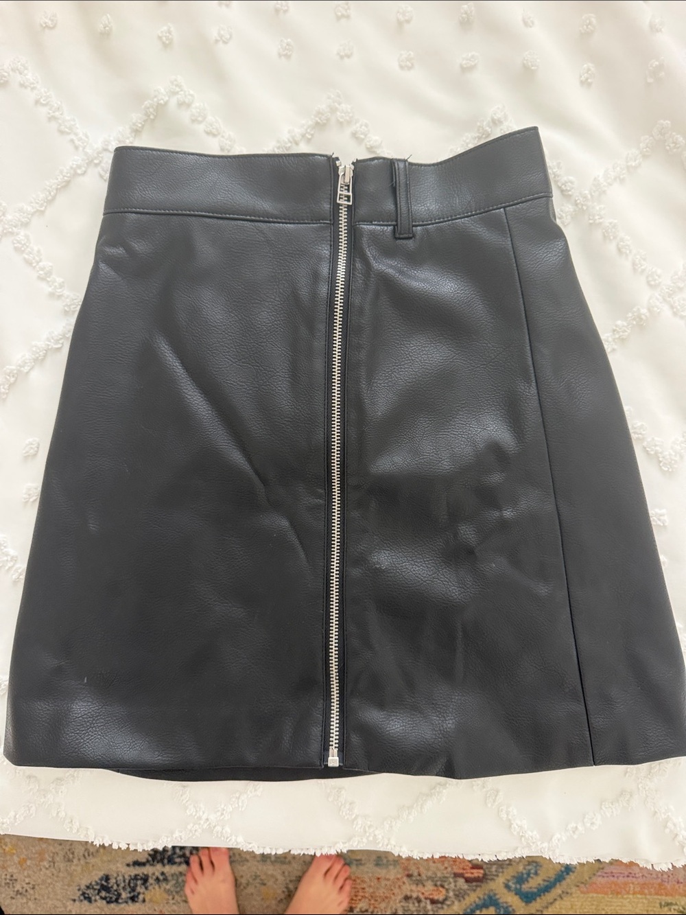 H&M Black Faux Leather Zip-Front Mini Skirt